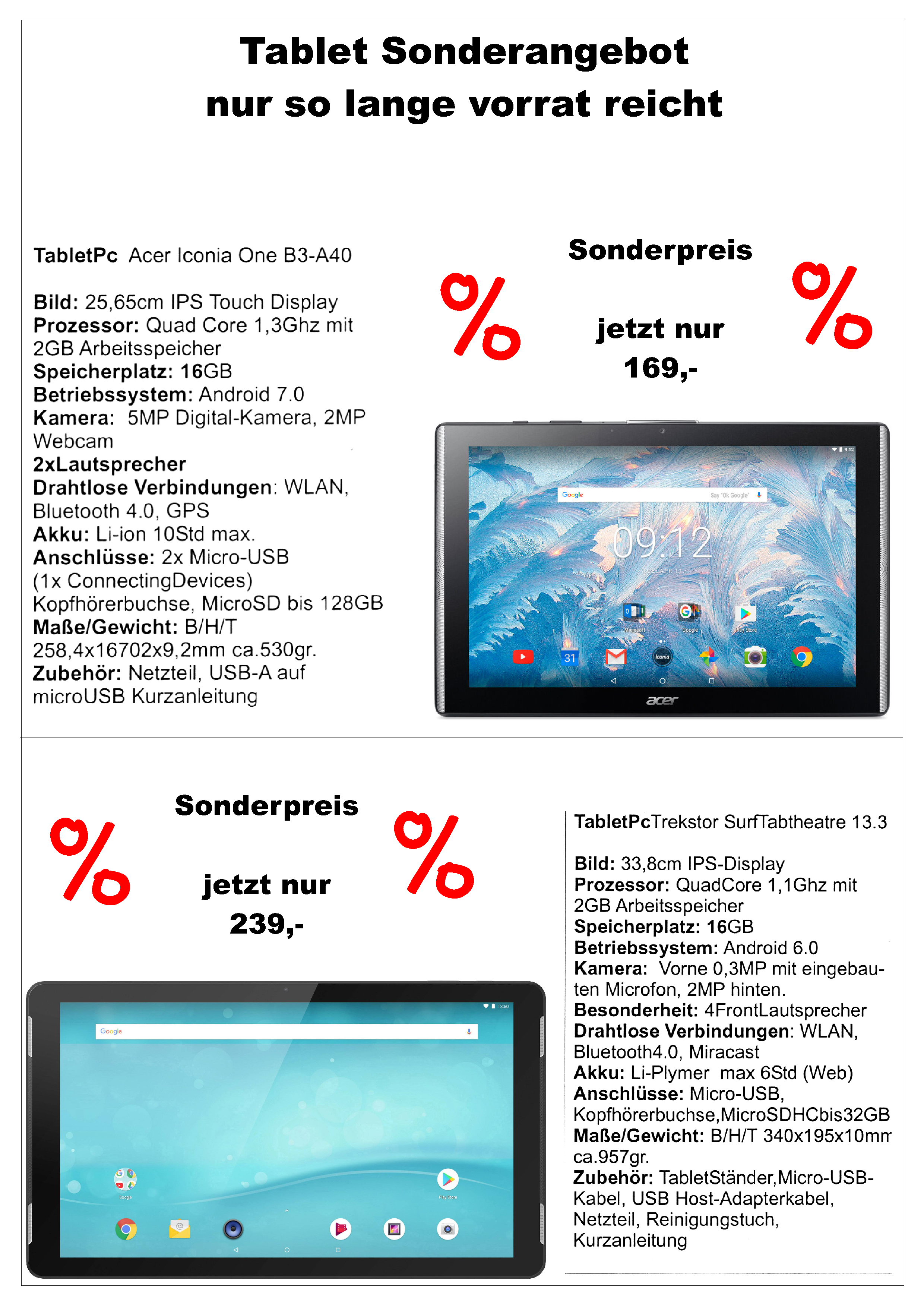 Sonderangebot Tablet Acer B3-A40 und Trekstor theatre13.3
